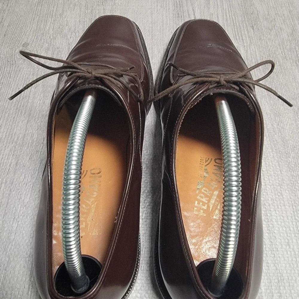 Salvatore Ferragamo Shoes Mens 9.5 D Brown Apron Toe Derby Italy UG10216